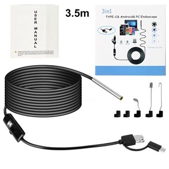 AN100 3-in-1 Endoscope Inspection Camera 3.9mm Snake Camera with 3.5M Semi-Rigid Cable