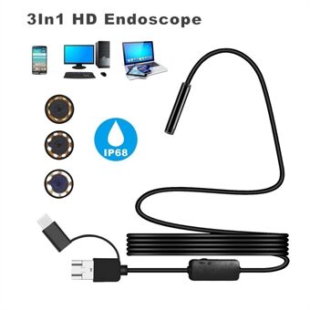 8MM Micro USB/Type-C/USB 3-in-1 HD Endoscope Waterproof Borescope Tube Camera with 8 White LED Lights