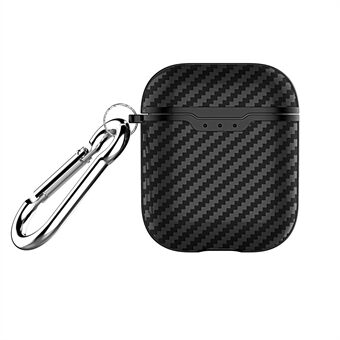 Carbon Fiber Texture TPU Protective Case for AirPods with Charging Case (2016) with Carabiner - Black