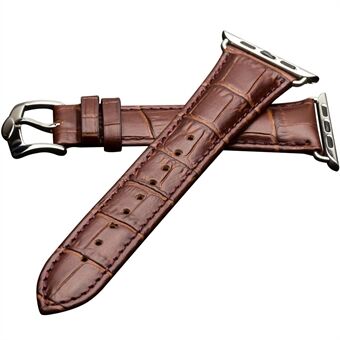 QIALINO Crocodile Pattern Genuine Leather Watch Wrist Strap for Apple Watch Series 5 4 44mm / Series 3 2 1 42mm