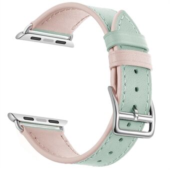 Women Style Genuine Leather Watch Band Strap for Apple Watch Series 6 SE 5 4 44mm / Series 3 2 1 42mm - Green/Pink