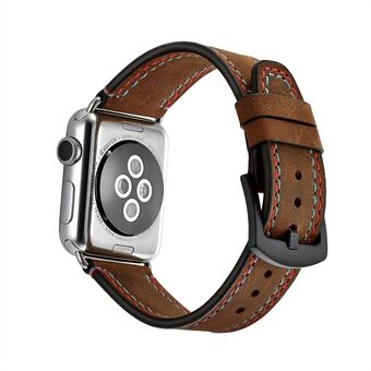 Dual-color Stitching Design Genuine Leather Watch Strap Replacement Band for Apple Watch Series 1/2/3 42mm / Series 4/5/6/SE 44mm