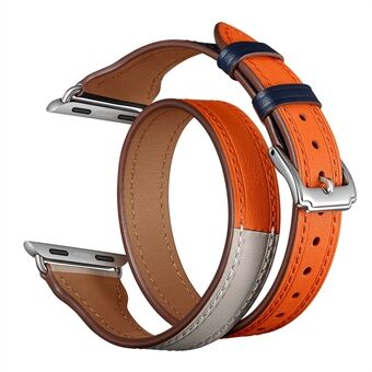 Bi-colored Dual-circle Design Genuine Leather Watch Strap for Apple Watch Series 1/2/3 38mm / Series 4/5/6/SE 40mm