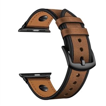 Rivet Decor Top Layer Genuine Leather Watch Strap Band for Apple Watch Series 1/2/3 38mm / Series 6 SE 5 4 40mm