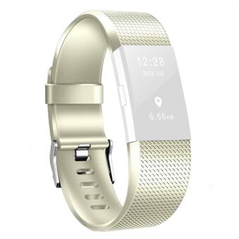 Metal-like Color Waffle Texture Silicone Watch Replacement Strap, Size L for Fitbit Charge 2