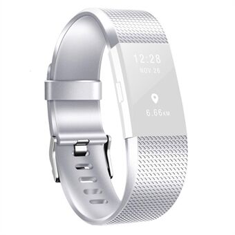 Metal-like Color Waffle Texture Silicone Watch Replacement Band, Size S for Fitbit Charge 2