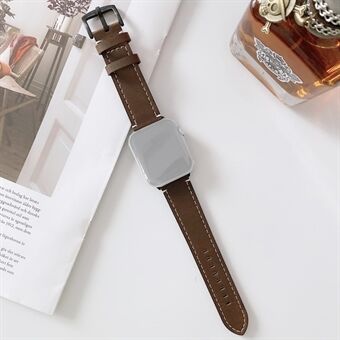 Profile Stitching Genuine Leather with Black Buckle Watch Band for Apple Watch Series 6/SE/5/4 44mm / Series 3 2 1 Watch 42mm