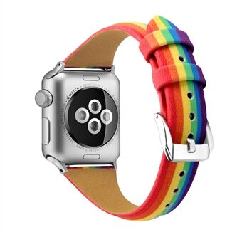 Rainbow Genuine Leather Strap Replace Band for Apple Watch Series 6/SE/5/4 40mm /Series 3/2/1 38mm