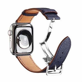 Folding Buckle Genuine Leather Smart Watch Strap [Silver Buckle] for Apple Watch SE/Series 6/5/4 40MM / Series 3/2/1 38mm