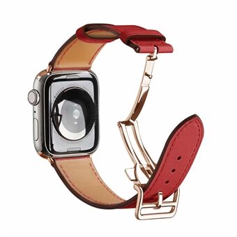 Folding Buckle Genuine Leather Smart Watch Strap [Rose Gold Buckle] for Apple Watch SE/Series 6/5/4 40MM / Series 3/2/1 38mm