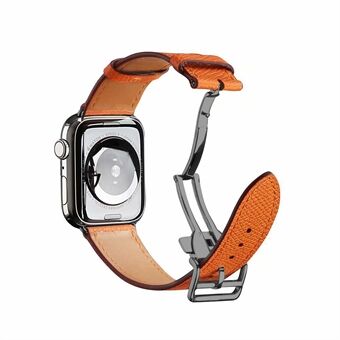 Folding Buckle Genuine Leather Watch Replace Strap [Black Buckle] for Apple Watch SE/Series 6/5/4 40MM / Series 3/2/1 38mm