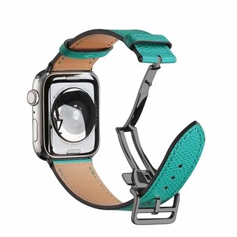 Genuine Leather Replace Strap for Apple Watch SE/Series 6/5/4 44mm / Series 3/2/1 42mm Black Folding Buckle