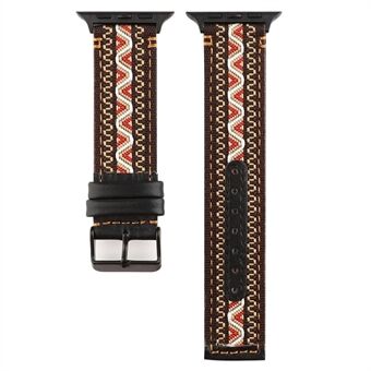 Ethnic Style Genuine Leather Cloth Watch Band for Apple Watch Series 6/5/4/SE 40mm, Series 3/2/1 38mm