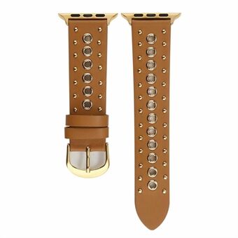 Rivet Punk Style Genuine Leather Watch Band for Apple Watch Series 6/5/4/SE 44mm, Series 3/2/1 42mm
