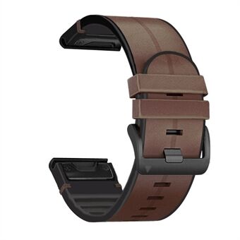 Genuine Leather + Silicone Wrist Watch Strap Replacement for Garmin Fenix 6X / 5X Plus / 3 / 3HR