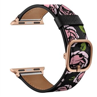 Stylish Printed Genuine Leather Watch Band for Apple Watch Series 1/2/3 42mm / Series 4/5/6 44mm