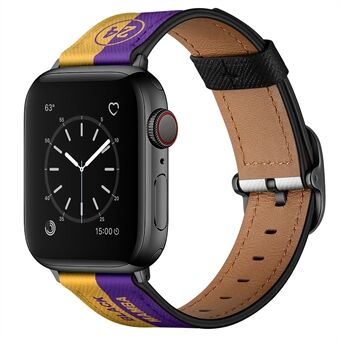 Stylish Printed Genuine Leather Watch Band for Apple Watch Series 6/5/4/SE 44mm / Series 3 42mm