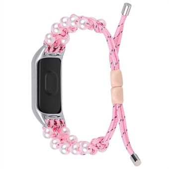 Stylish Pearl Decor Adjustable Braided Rope Watch Strap Replacement Wrist Band for Samsung Galaxy Gear Fit-e (SM-R375)