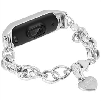 For Xiaomi Mi Band 5/Mi Band 6 Stainless Steel Heart-shaped Pendant Wrist Bracelet Watch Band Replacement Strap