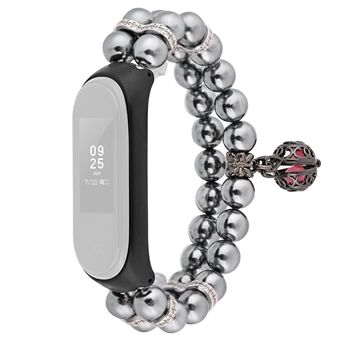 For Xiaomi Mi Band 5/6 Double Rows Faux Pearl Bracelet Wrist Strap Smart Watch Band with Metal Ball Decor