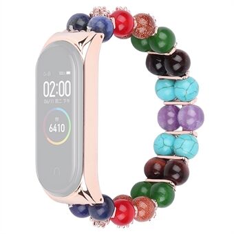For Xiaomi Mi Band 5/6 Colorful Stone Watch Strap Two Rows Beads Decorated Wrist Strap Smart Watch Band Bracelet