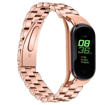 For Xiaomi Mi Band 7 Stainless Steel Three-bead Wrist Strap Replacement Watch Band with Foldable Buckle