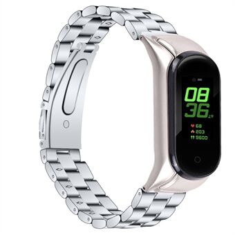 For Xiaomi Mi Band 7 Three-bead Wrist Strap Stainless Steel Watch Band Replacement with Foldable Buckle - Silver