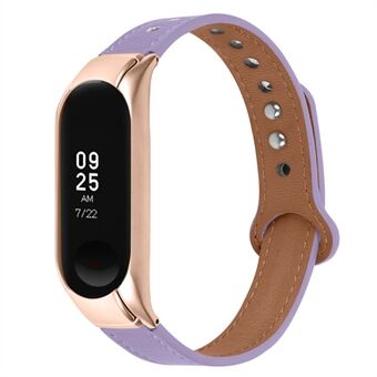 For Xiaomi Mi Band 5 / 6 Smart Watch Top Layer Cowhide Strap Replacement Wrist Band with Double Rivet, Rose Gold Watch Case
