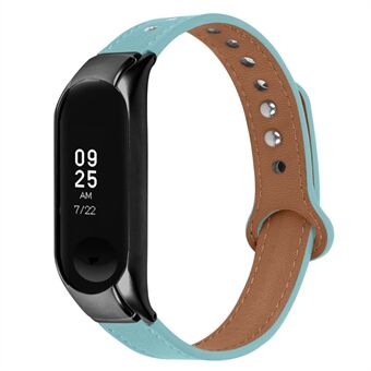 For Xiaomi Mi Band 5 / 6 Solid Color Top Layer Cowhide Wrist Strap Replacement Watchband with Double Rivet, Black Watch Case