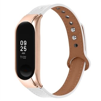 For Xiaomi Mi Band 3 / 4 Double Rivet Design Wrist Band Replacement Top Layer Cowhide Strap, Rose Gold Watch Case