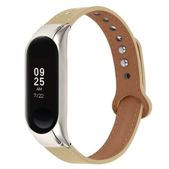 For Xiaomi Mi Band 5 / 6 Replacement Band with Double Rivet Smart Watch Top Layer Cowhide Strap, Silver Watch Case