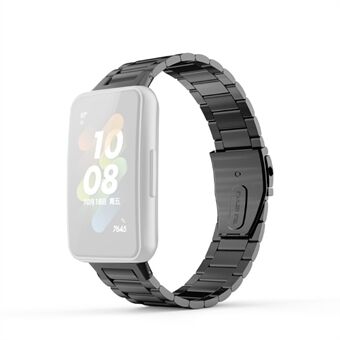 For Huawei Band 7 Three Beads Stainless Steel Smart Watch Band Replacement Anti-wear Wrist Strap - Black