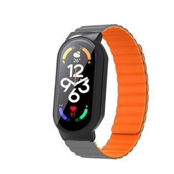 For Xiaomi Mi Band 7 / 7 NFC Silicone Magnetic Watch Band 3 in 1 Replacement Wrist Strap with PC Watch Case  /  Tempered Glass Screen Protector