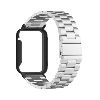 Metal Watch Strap for Xiaomi Mi Band 7 Pro Classic Folding Buckle Watch Band with Watch Case Cover - Silver
