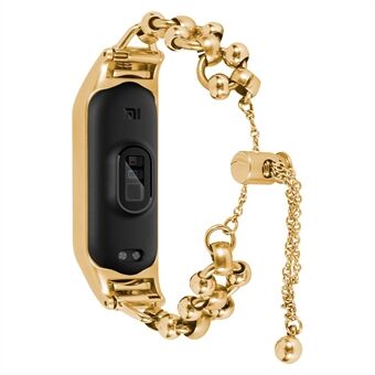 For Xiaomi Mi Band 7 Bead Decor Smartwatch Strap Replacement Hollow Out Watch Strap Metal Bracelet Strap