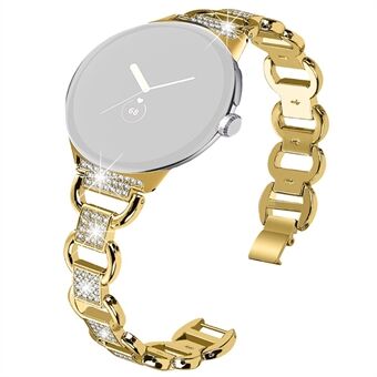 For Google Pixel Watch Metal Bracelet Strap Rhinestone Decor Smartwatch Wrist Strap Replacement