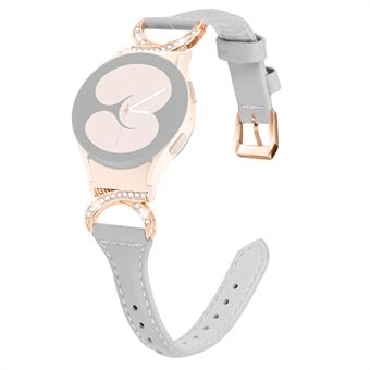 For Samsung Galaxy Watch 4 / 5 40mm 44mm / Watch4 Classic 42mm Leather Watch Band Rhinestone Wrist Strap with Rose Gold Buckle