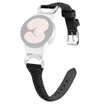 For Samsung Galaxy Watch 4 / 5 40mm 44mm / Watch4 Classic 42mm Watch Strap PU Leather Rhinestone Watchband with Silver Buckle