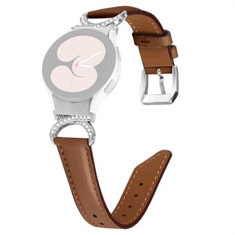 For Samsung Galaxy Watch 5 / Watch 4 40mm / 44mm Replacement Split Leather Strap Rhinestone D-shape Connector Wrist Band with Silver Buckle