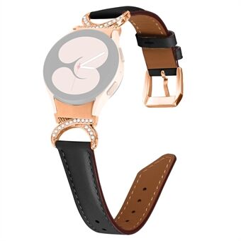 For Samsung Galaxy Watch 5 / Watch 4 40mm / 44mm Rhinestone D-shape Connector Wrist Band Adjustable Split Leather Strap with Rose Gold Buckle