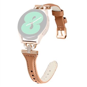 Watch Band for Samsung Galaxy Watch4 40mm 44mm / Watch 5 40mm 44mm / Watch4 Classic 42mm 46mm , Rhinestone Decor 20mm Genuine Cow Leather Strap with Rose Gold Buckle