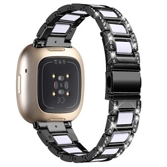 For Fitbit Versa 4 / Sense 2 Resin Watch Strap Stainless Steel Rhinestone Decor Watch Band