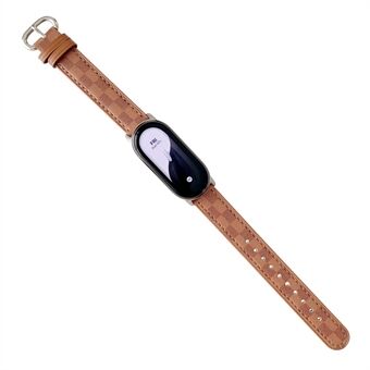 Replacement Watch Band for Xiaomi Smart Band 8 Genuine Cow Leather Grids Pattern Watch Strap