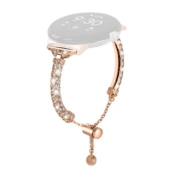 Copper Watch Band for Google Pixel Watch , Bling Rhinestone Decor Bracelet Metal Strap