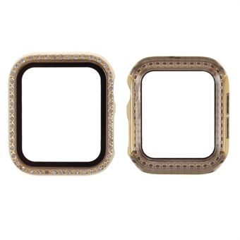 Electroplating Rhinestones Decor PC Frame Tempered Glass Protector Cover for Apple Watch Series 4/5/6/SE 40mm