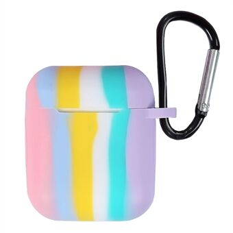 Rainbow Bluetooth Earphones Soft Silicone Protective Cover Shell with Hook for Apple AirPods with Charging Case (2016)/(2019) / AirPods with Wireless Charging Case (2019)