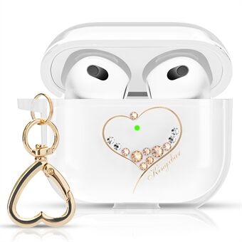 KINGXBAR Heart Series Rhinestones TPU Earbuds Case Cover Portable Drop-proof Charging Case Protector with Keychain for Apple AirPods 3 - Champagne Gold