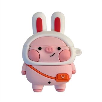 For Apple AirPods with Charging Case (2016)/(2019)/AirPods with Wireless Charging Case (2019) Cute Pig Design Earphone Silicone Case Anti-fall Protective Cover with Hook