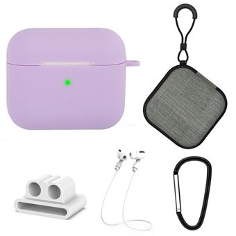 5Pcs / Set For Apple AirPods 3 Portable Protective Case Set Earbuds Soft Silicone Protector Kit with Keychain / Earphone Holder / Anti-lost Neck Strap / Storage Case