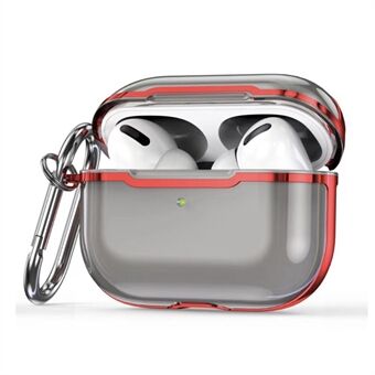 KKDJ865 For AirPods Pro 2 Transparent Earphone Case Soft TPU Hard PC Drop Proof Full Body Protective Electroplating Cover with Carabiner Hook